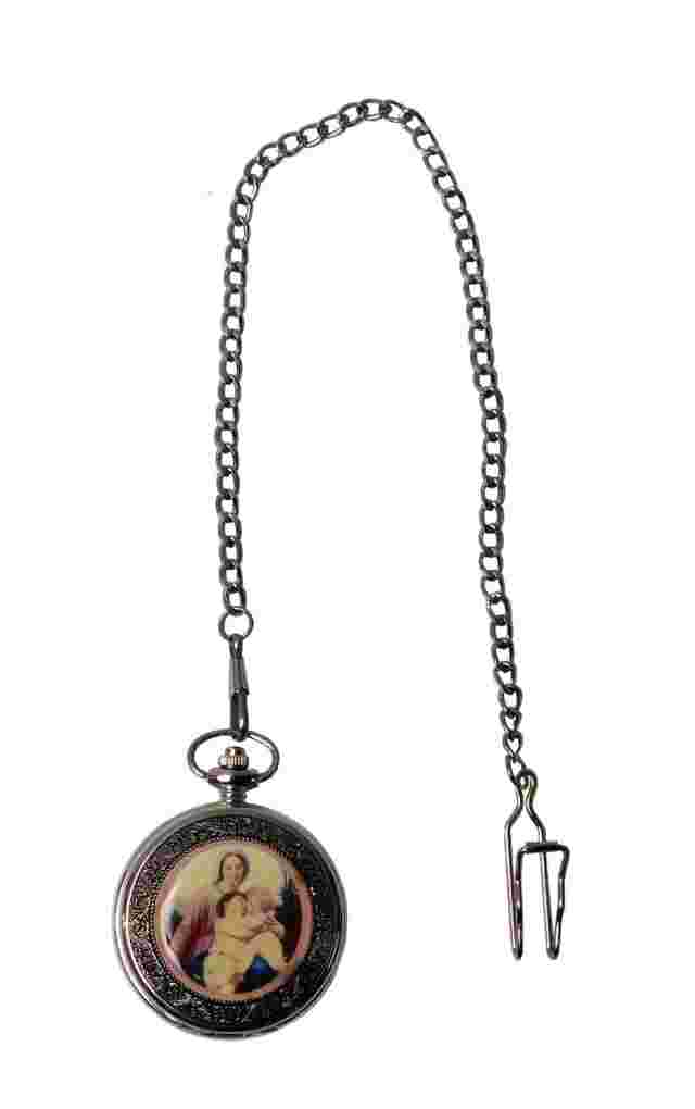 Round Shape Lady & Baby Hugging Painting Chain Pocket Watch n345