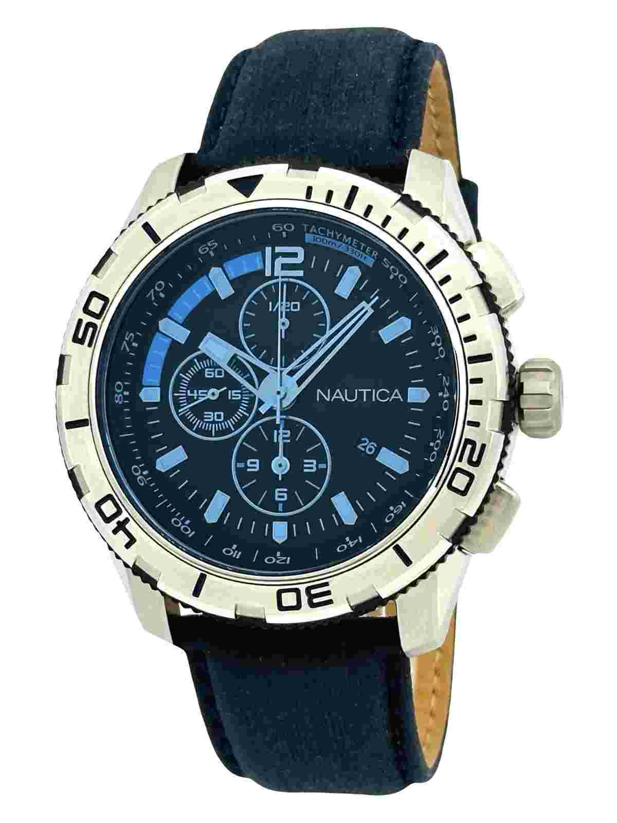 Nautica  NAI19518G  Blue Crystal Dial Chronograph Multifunction Blue Strap Watch