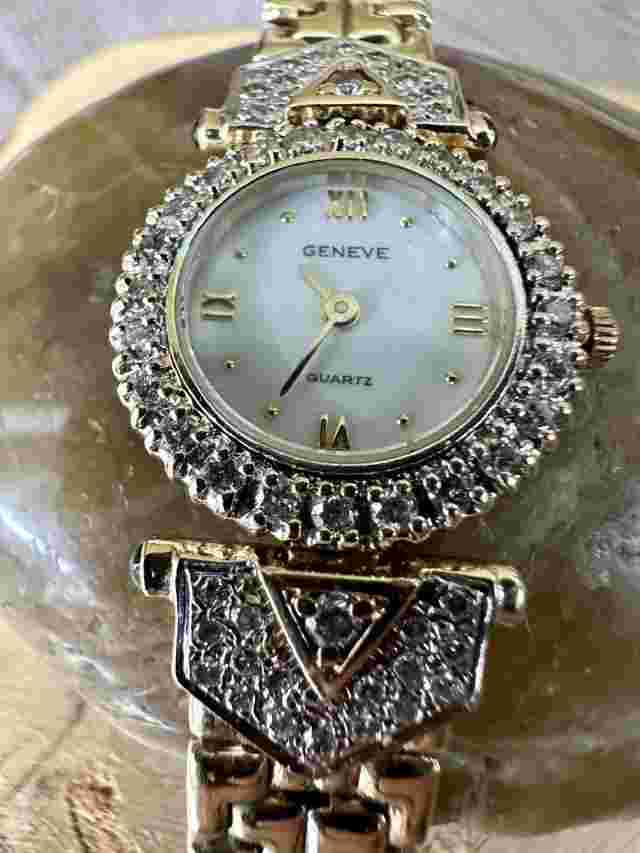 Vintage Ladies 14kt Yellow Gold Geneve Diamond and Sapphire Wrist Watch