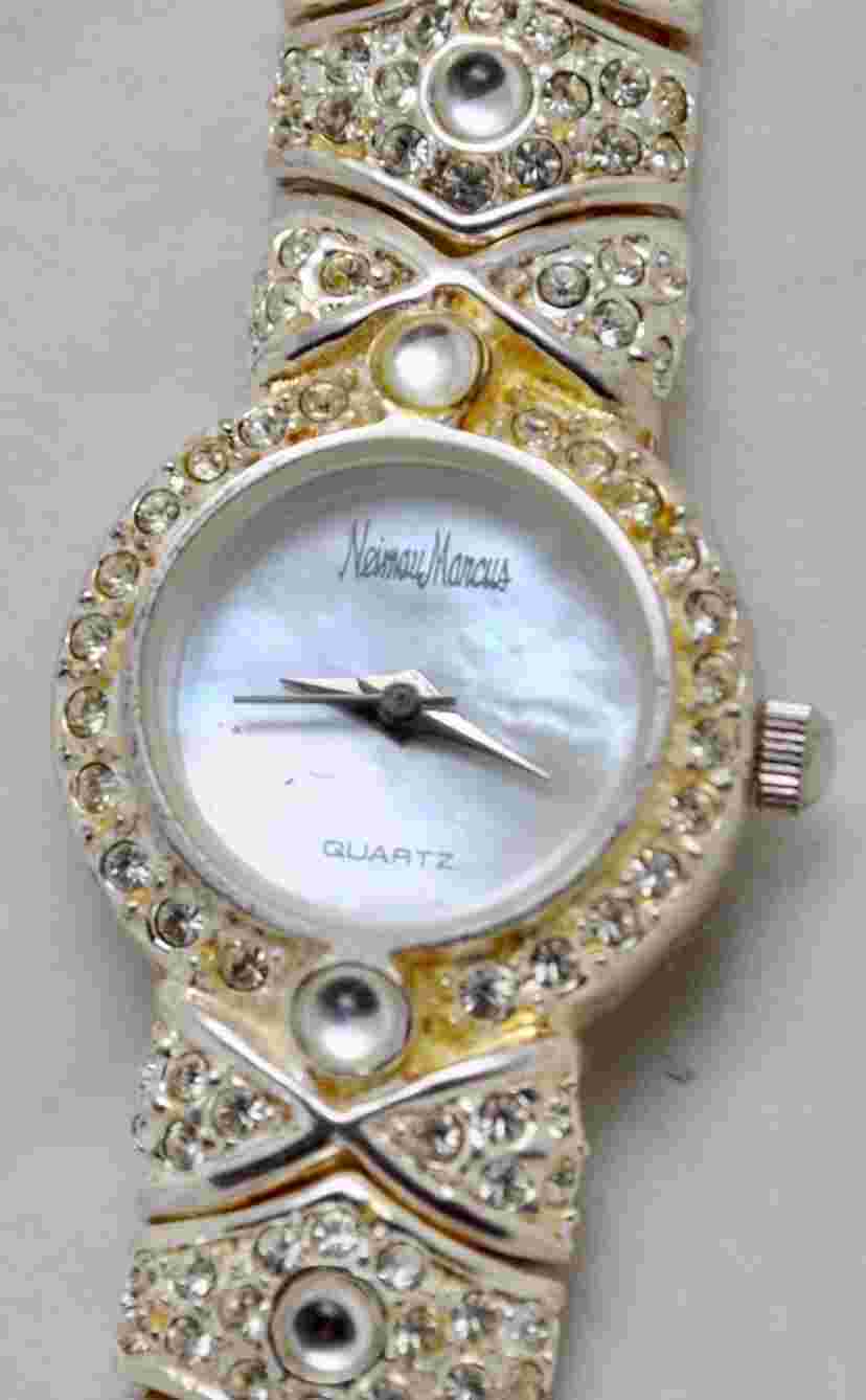 Estate Neiman Marcus Sterling Crystal Fancy Bracelet Watch MOP Dial 65 Grams