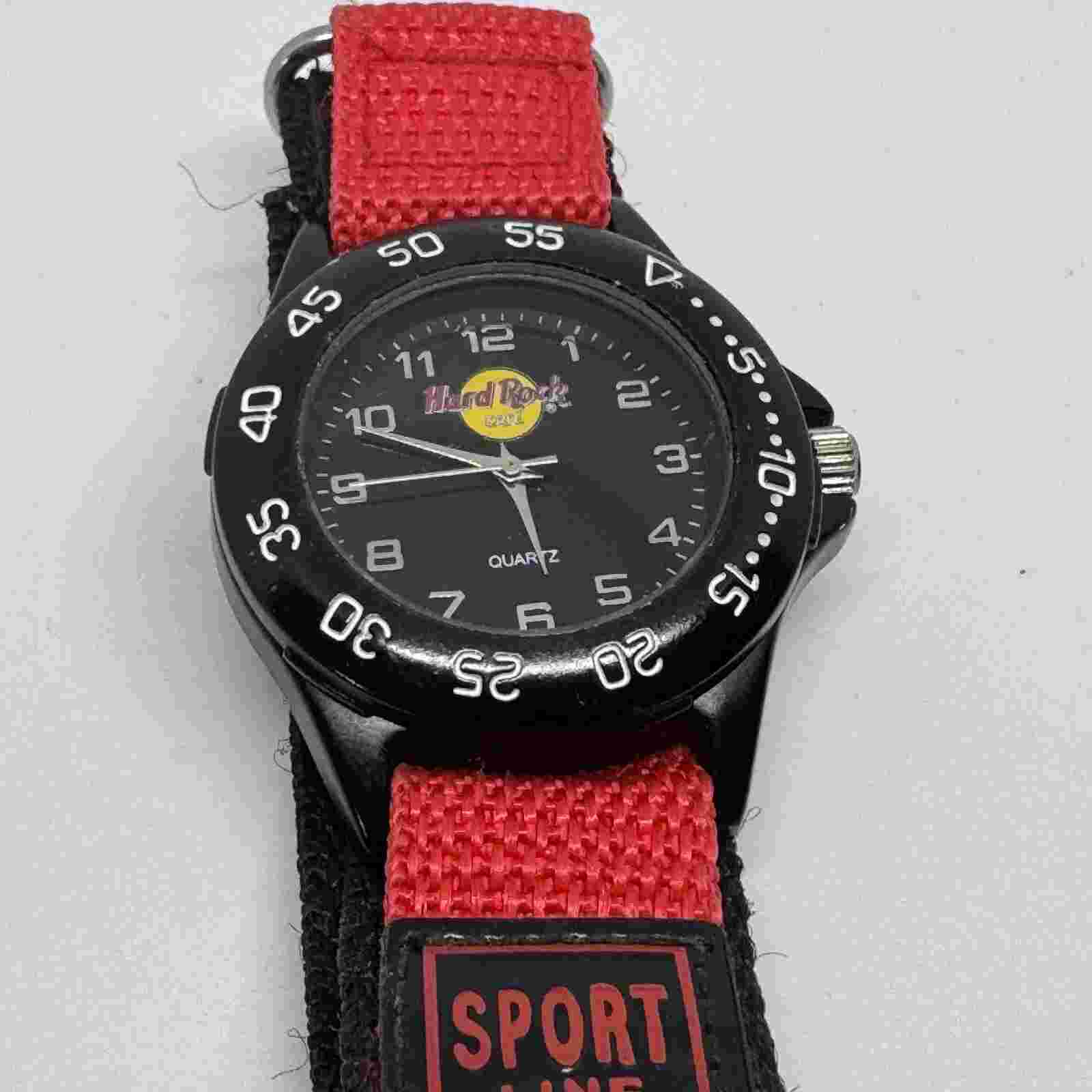 Hard Rock Cafe Quartz Watch Men Black Rotating Bezel Nylon Band New Battery