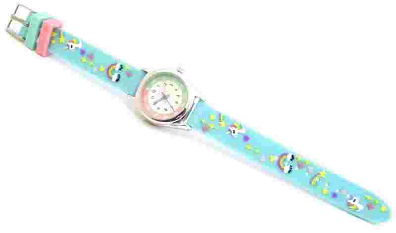 Tikkers Aqua Green 3D Unicorn Theme Time Teacher Rubber Strap Watch - NTK0019