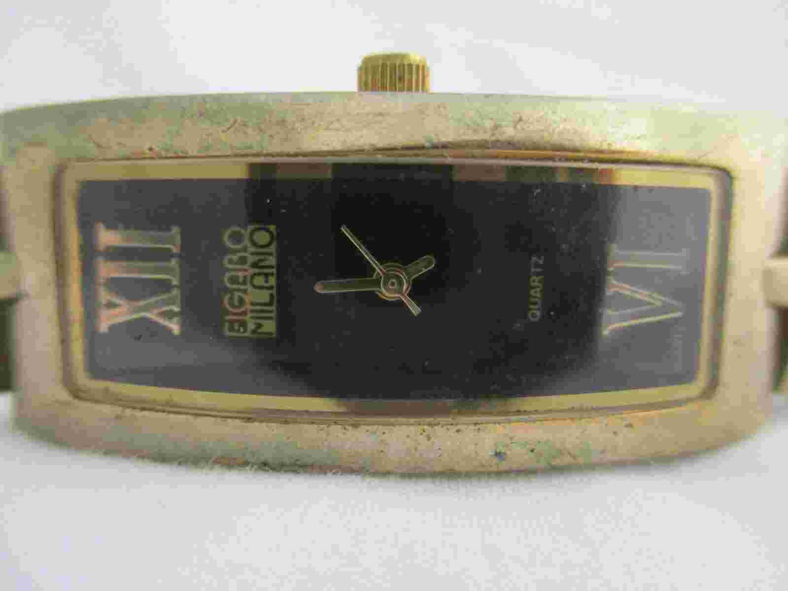 Figaro Milano Analog Watch Gold Tone Rectangular Black Face Roman Numerals