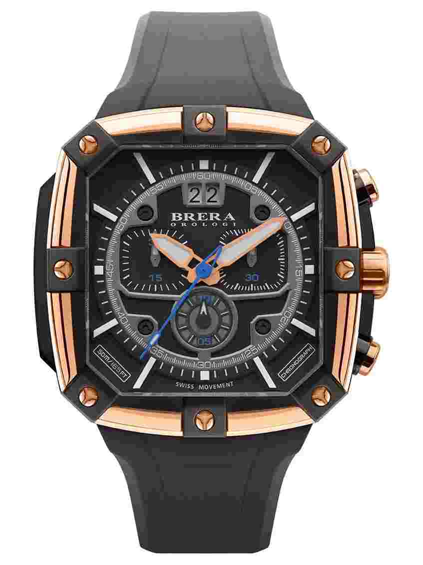 NEW Brera Orologi SUPERSPORTIVO SQUARE Mens Swiss Gold 48mm Watch BRSS2C4603