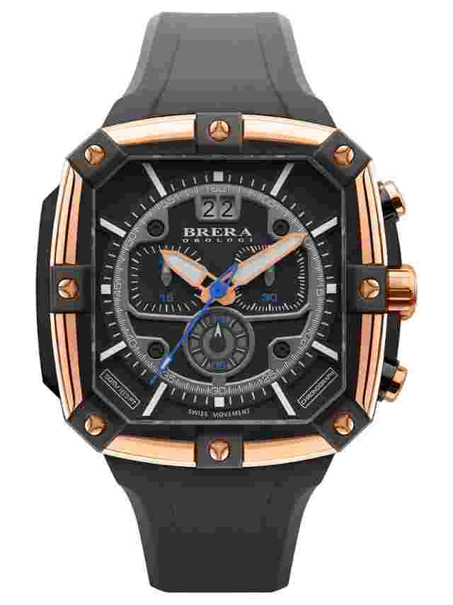 NEW Brera Orologi SUPERSPORTIVO SQUARE Mens Swiss Gold 48mm Watch BRSS2C4603