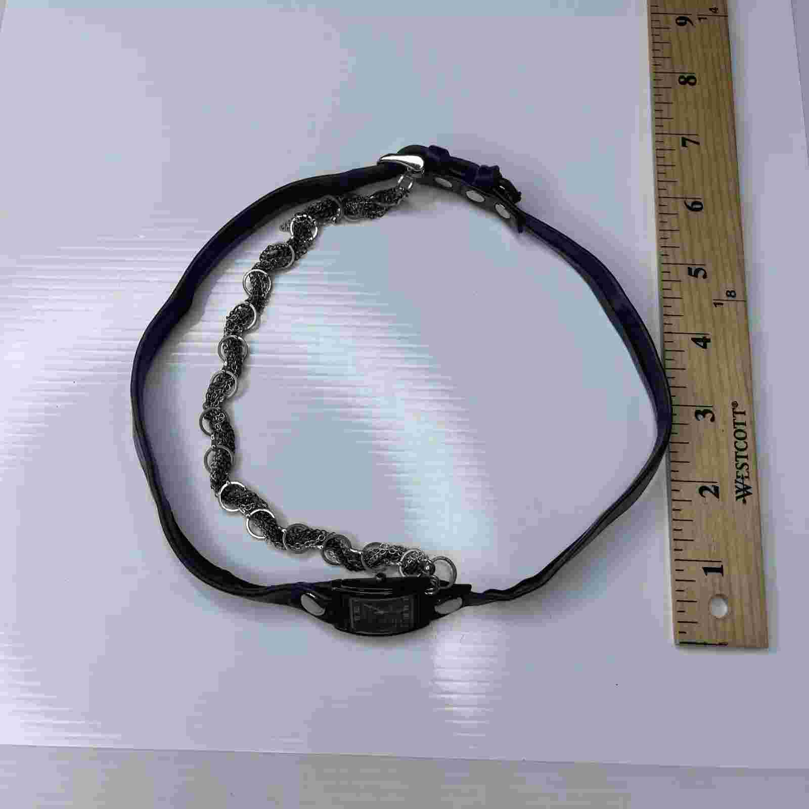 F LA MER Martine ilana Stainless Japan Black Leather Wrap Watch Chain Works