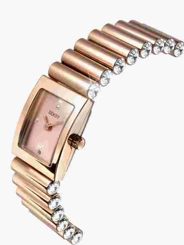 Sekonda Ladies Seksy Edge Silver Stone Set Rose Gold Plated Bracelet Watch 2868