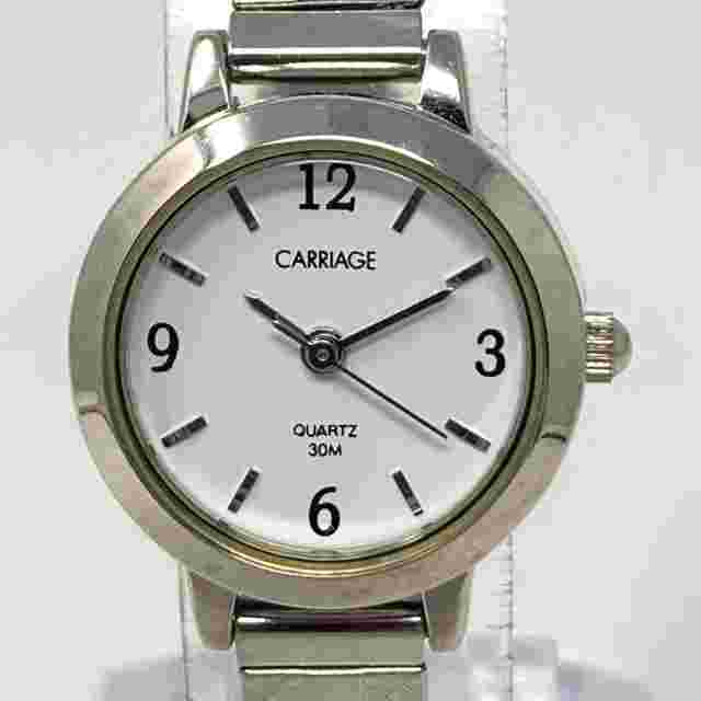 Carriage by Timex Watch Women 21mm Silver Tone Stretch Band 30M New Battery 6"