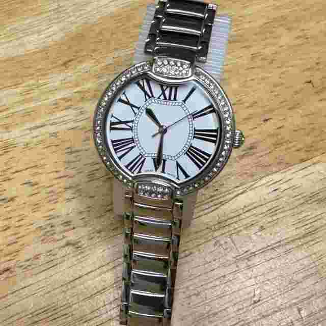 Bronzo Italia Swiss Quartz Watch Women Silver Rhinestone Analog New Battery 6"