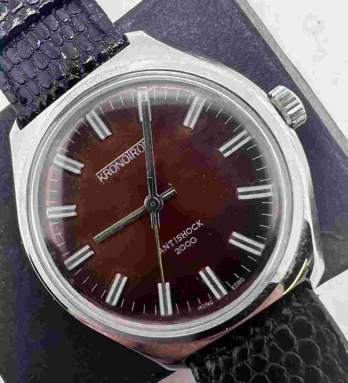 VINTAGE STUNNING KRONOTRON MEN’S WATCH, RUBY RED DIAL, RUNNING , 37MM