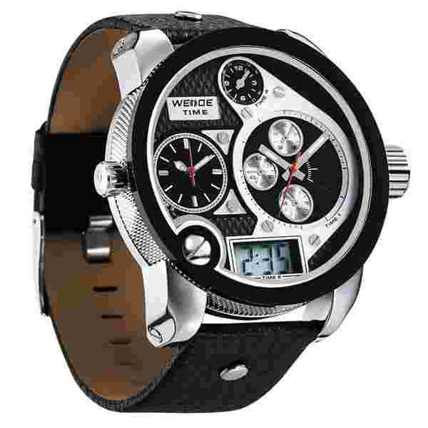Weide 2305 XXL 3 Time Zone Water Resist Leather Bracelet Men's Watch ORIGINAL