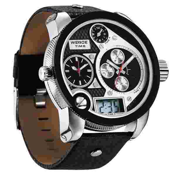 Weide 2305 XXL 3 Time Zone Water Resist Leather Bracelet Men's Watch ORIGINAL