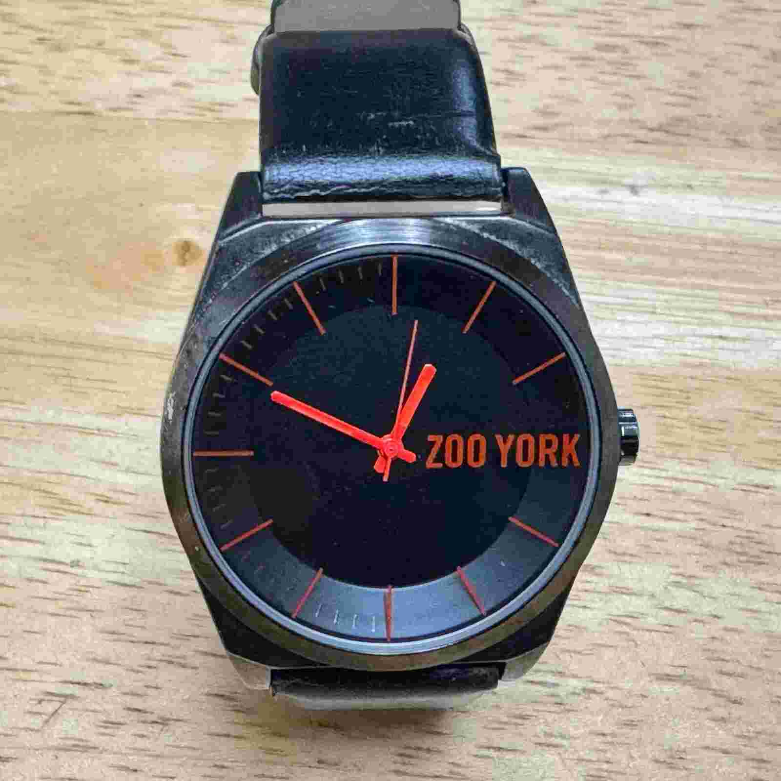 Zoo York Quartz Watch Men Black Japan Movt Faux Leather Band New Battery