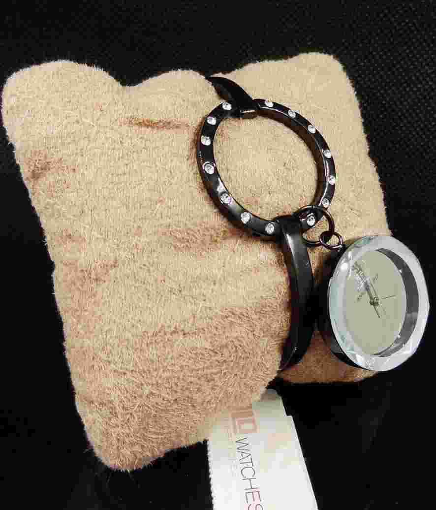 JLO Jennifer Lopez Collection JL/2521SVBK Crystal Accented Bangle Womens Watch