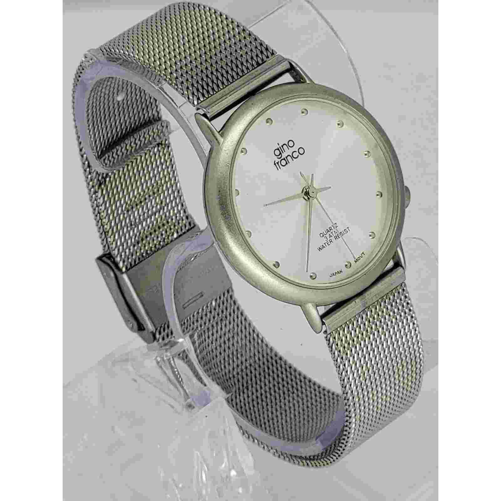 GINO FRANCO Men's Round Stainless Steel Case Strap Watch