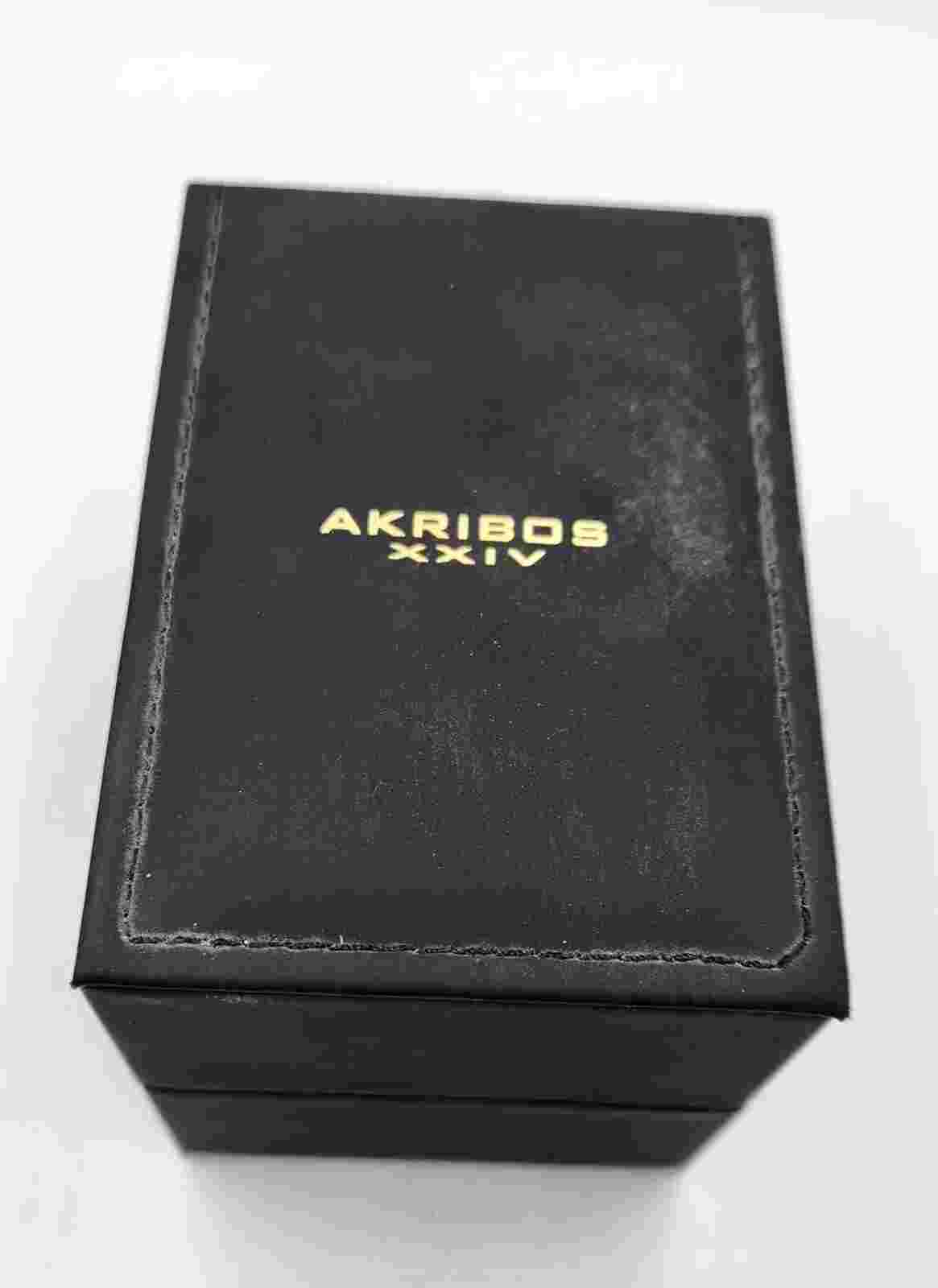 Akribos XXIV Men's AK618SS Stainless Steel Black Leather Watch 0357