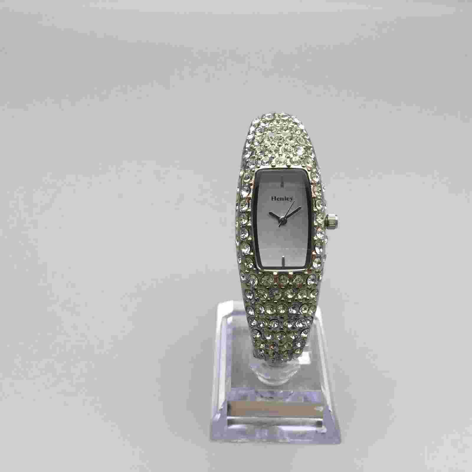 Henley Watch Women 19mm Silver Tone Bling Hinged Cuff Band New Battery 6.5"
