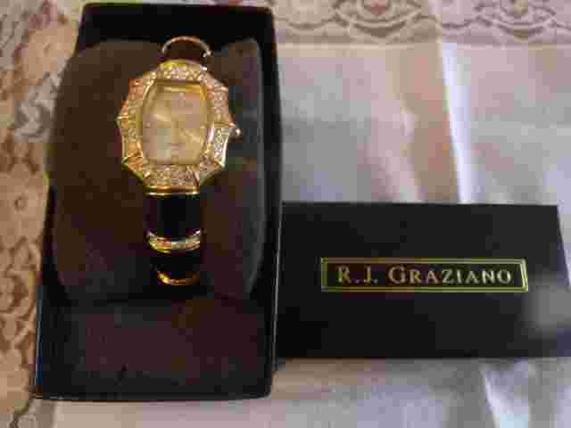 RJG ENAMEL BRACELET WATCH GOLD TONE RJ GRAZIANO JAPAN MOVEMENT REPAIR & PARTS