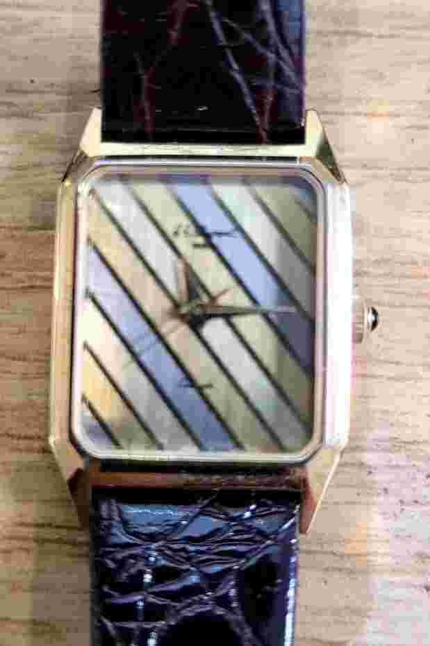 S.T. Dupont Paris Ladies Watch - Working - Square Striped Face Black Strap