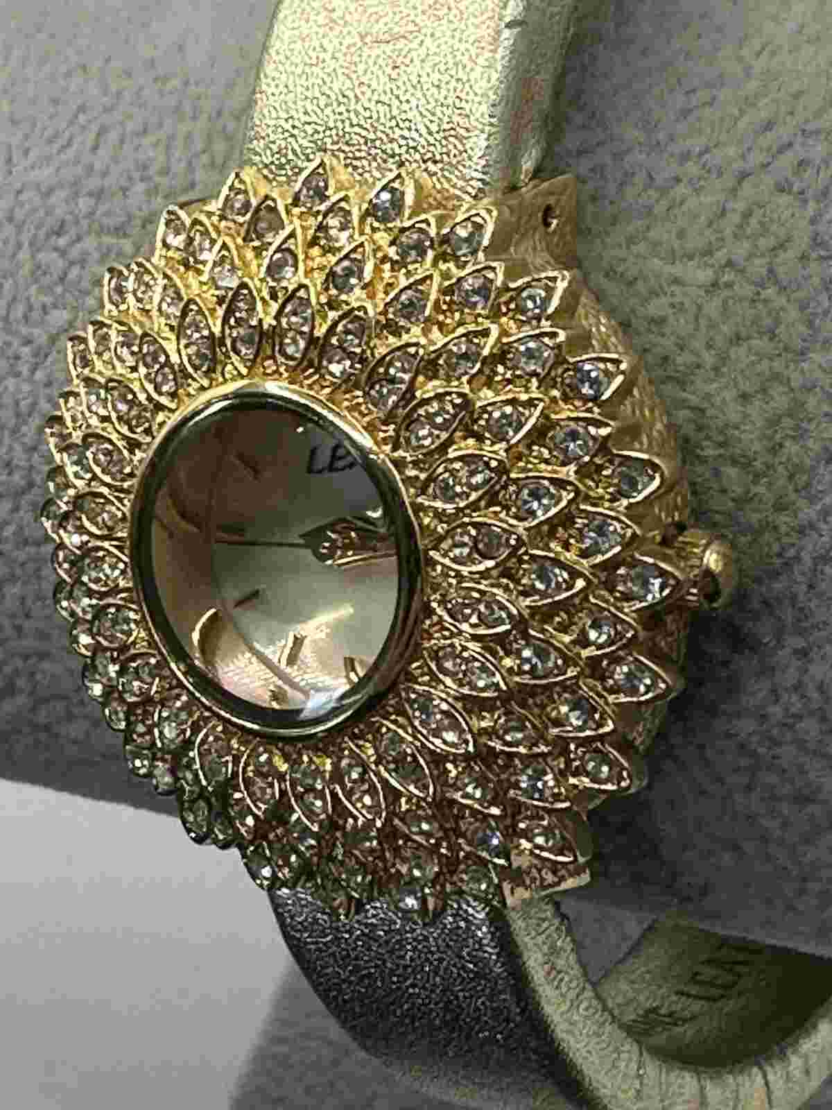 Lenox Womens Cuff Watch Gold Tone New Battery Crystals 32MM Analog 6.5" Rare U