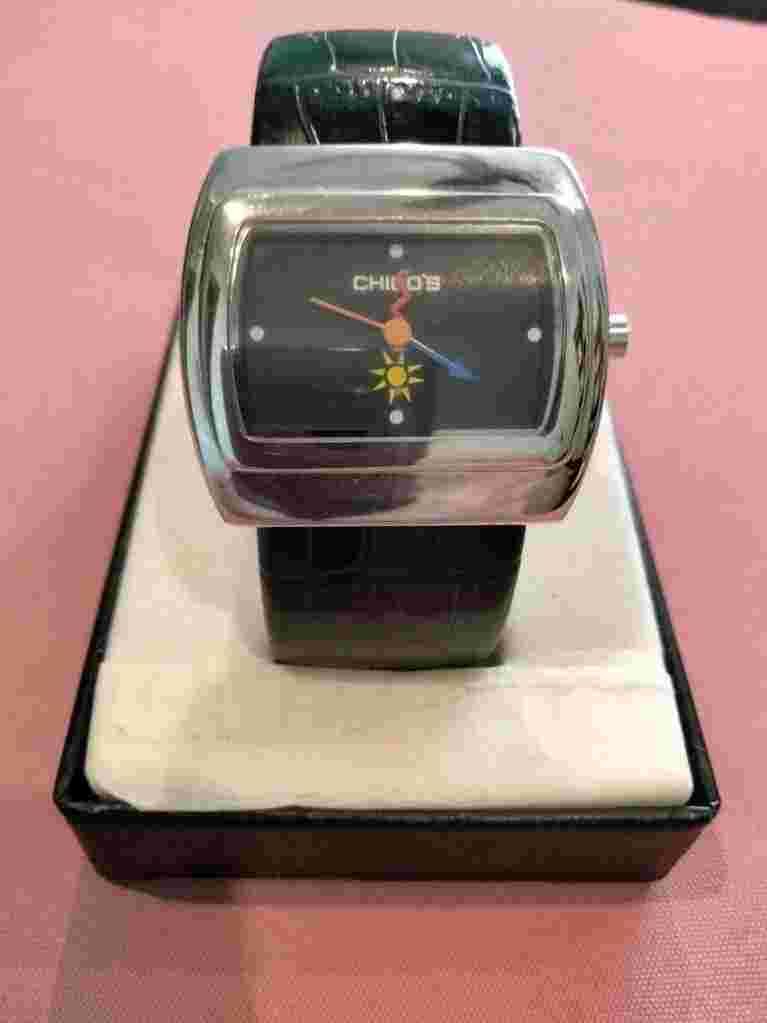 Watch Chico's Black Flux Alligator Bracelet Band. S/S case & bezel Black face