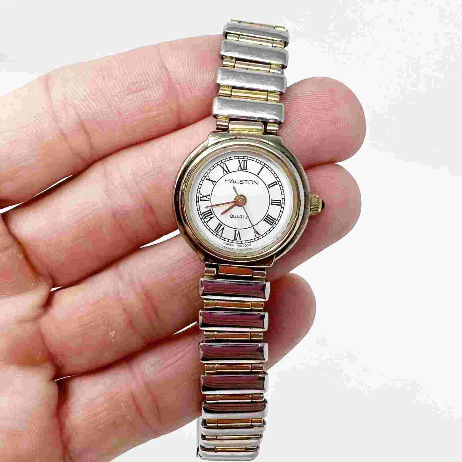 HALSTON SILVER/GOLD TONE ROMAN NUMERAL WOMENS WATCH