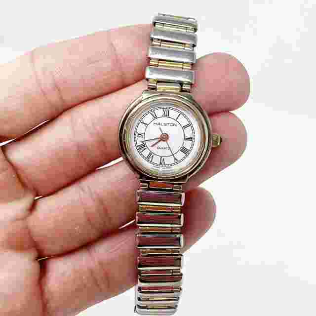 HALSTON SILVER/GOLD TONE ROMAN NUMERAL WOMENS WATCH