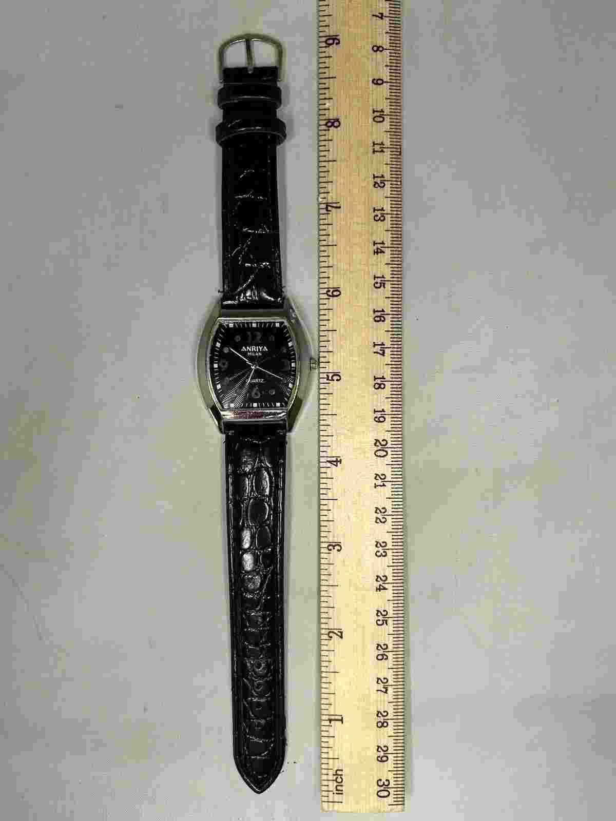 Anriya Milan Tonneua Watch w/ Black Leather Band — Womens Watch — New Battery