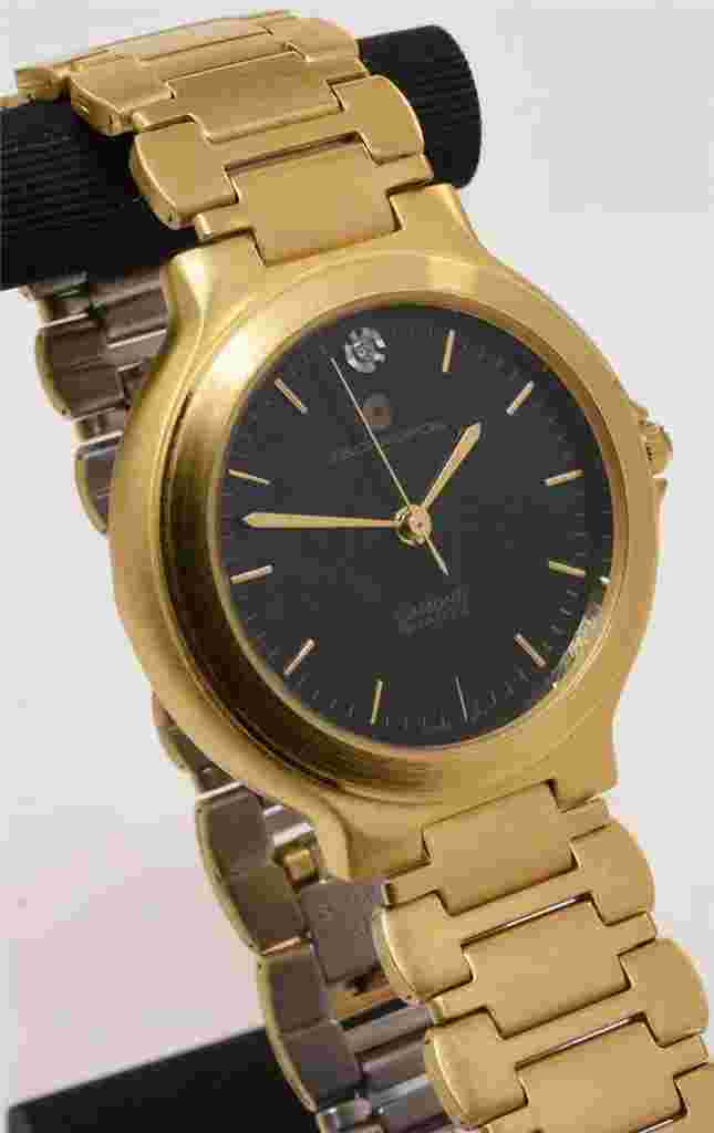 JB Champion Watch 35mm SERVICED Gold Bracelet Black Lacquer Textured Dial NOS
