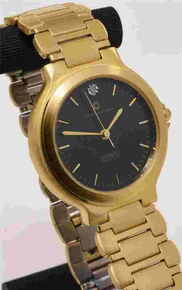 JB Champion Watch 35mm SERVICED Gold Bracelet Black Lacquer Textured Dial NOS