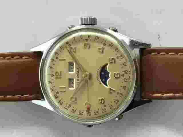Rare Herald High Class Felsa 693 Bidynator Moonphase Calendar Screw Back Case