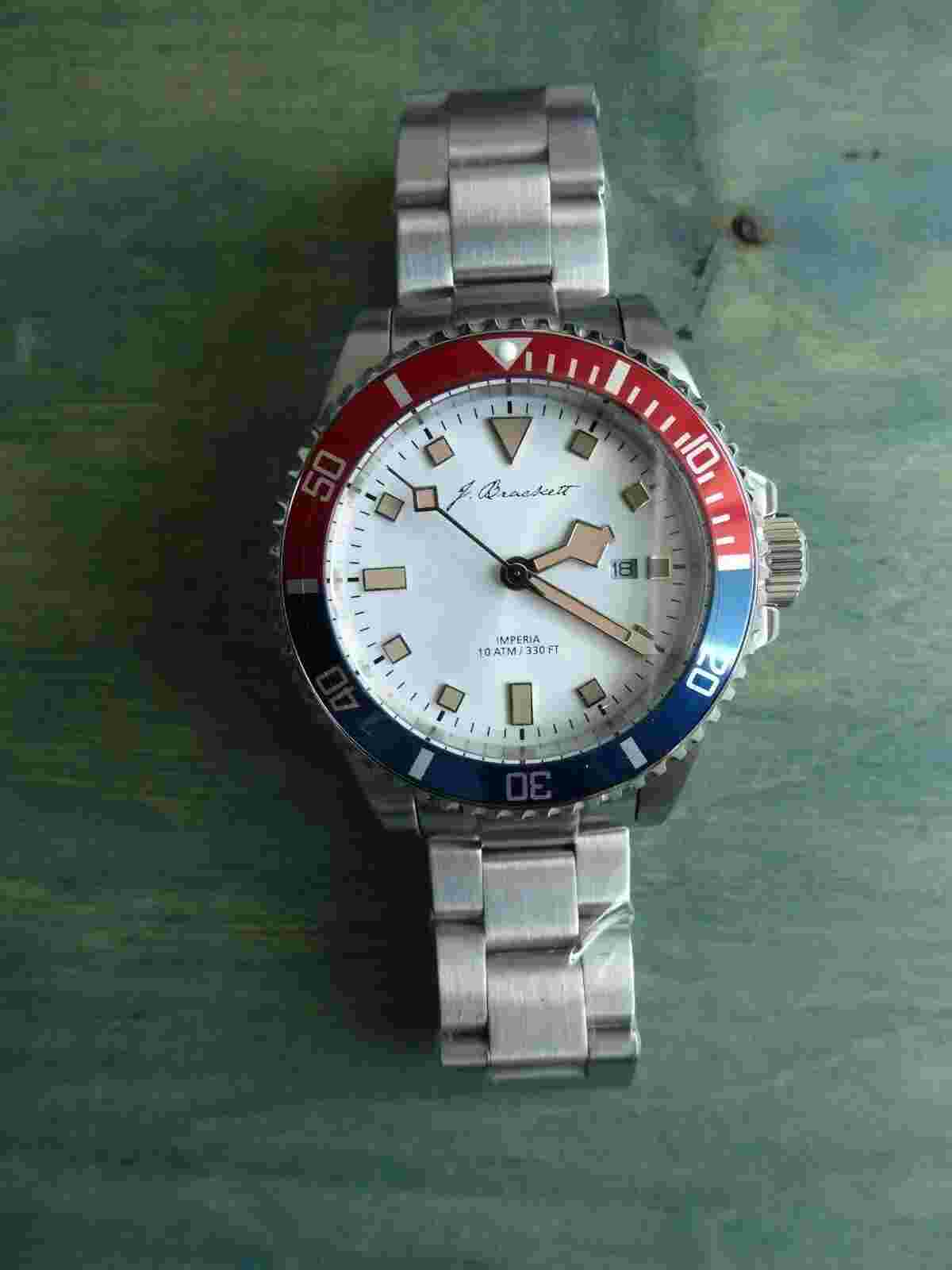J. Brackett 4th of July IMPERIA Blue Red Pepsi Bezel Silver Dial 45 Mm Quartz