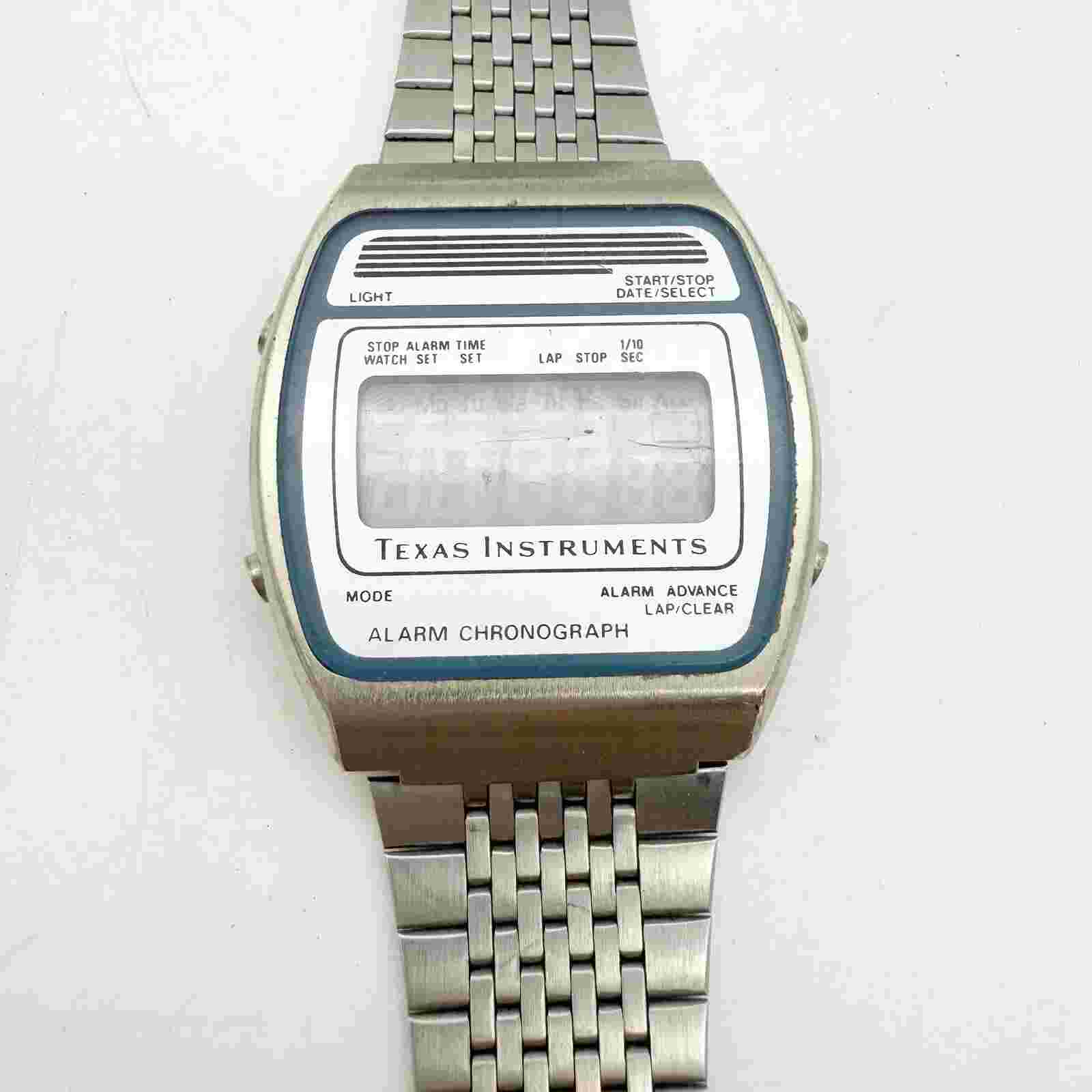 Vintage Texas Instruments Digital Alarm Chronograph Men's Stainless Watch As Is