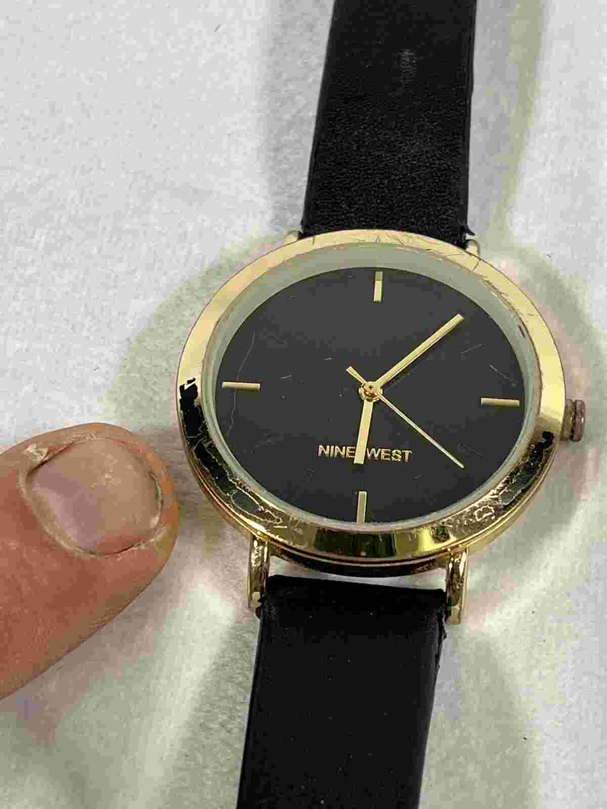 Nine West Women’s Watch Gold Tone Bezel Black Dial