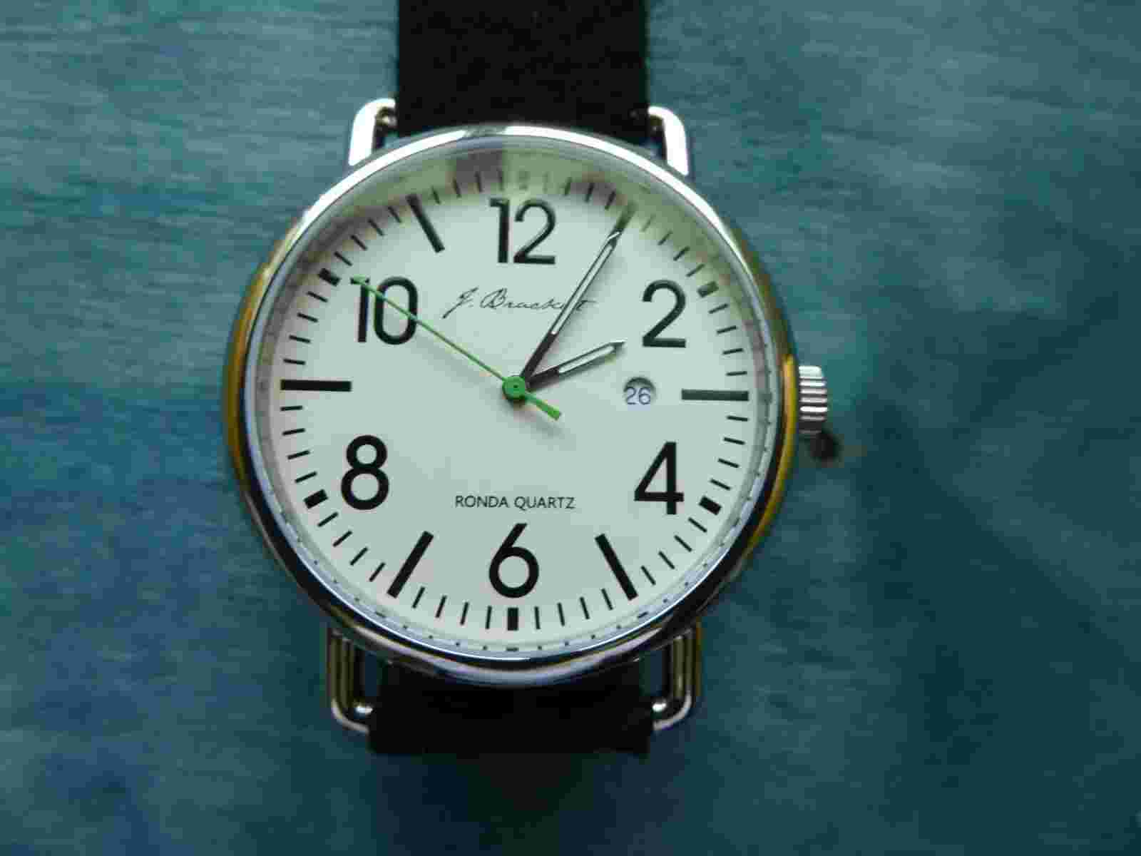 J. Brackett Camden 42 mm SS Case Cream Dial Swiss Ronda Movement w Wool Strap