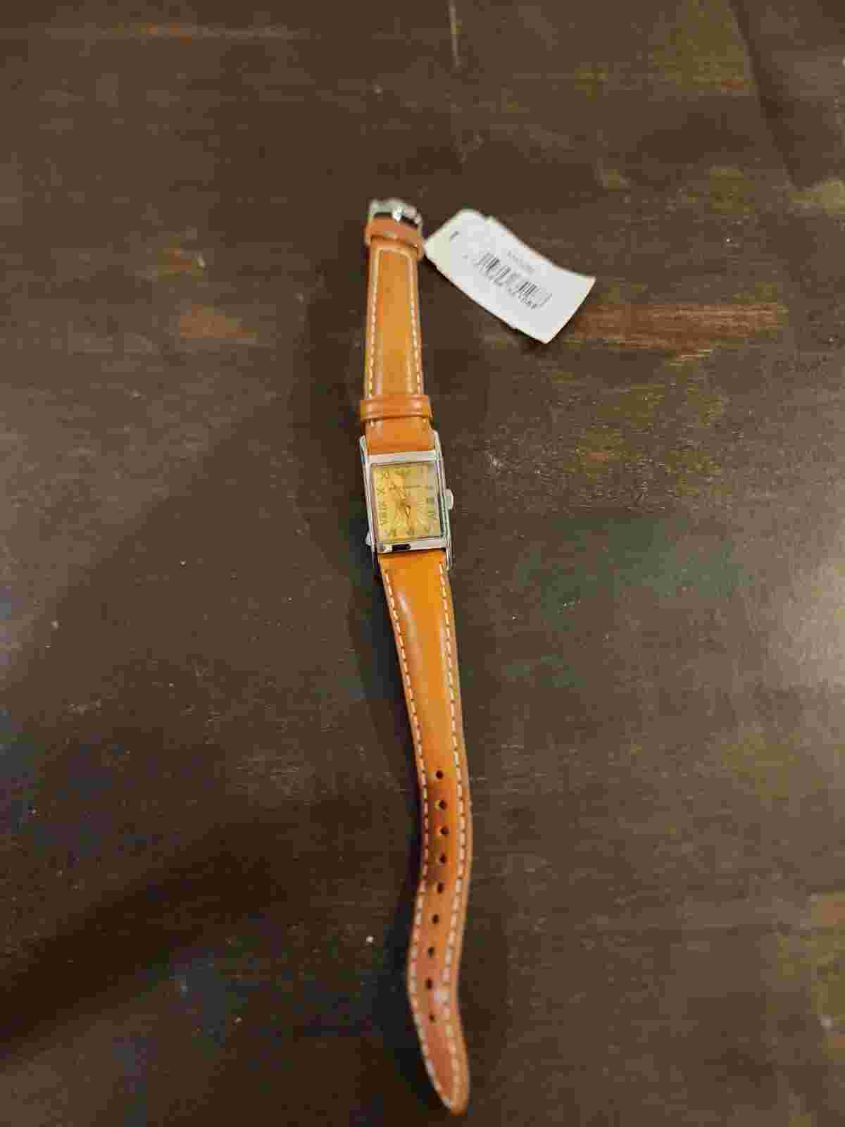 Emporio Armani AR0252 Rectanguler Stainless Steel Watch with Brown Leather Band