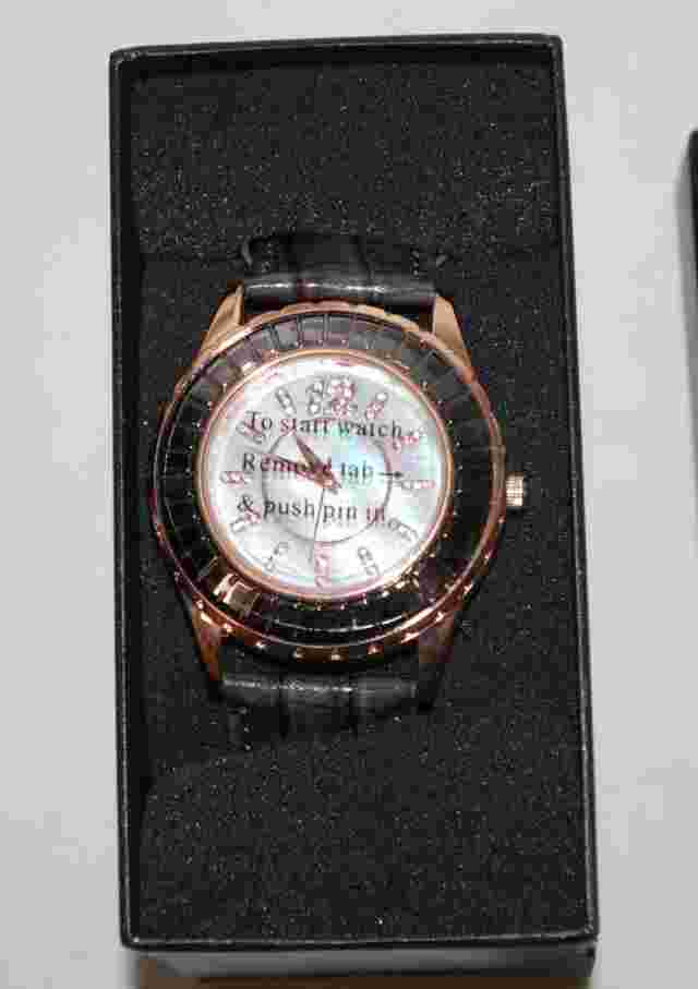 R. J. Graziano Men's Wristwatch Copper Colored & Rhinestones Gray Leather band