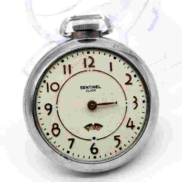 Vintage SENTINEL Pocket Watch Unisex Silver Tone Stainless Steel White Dial 60s