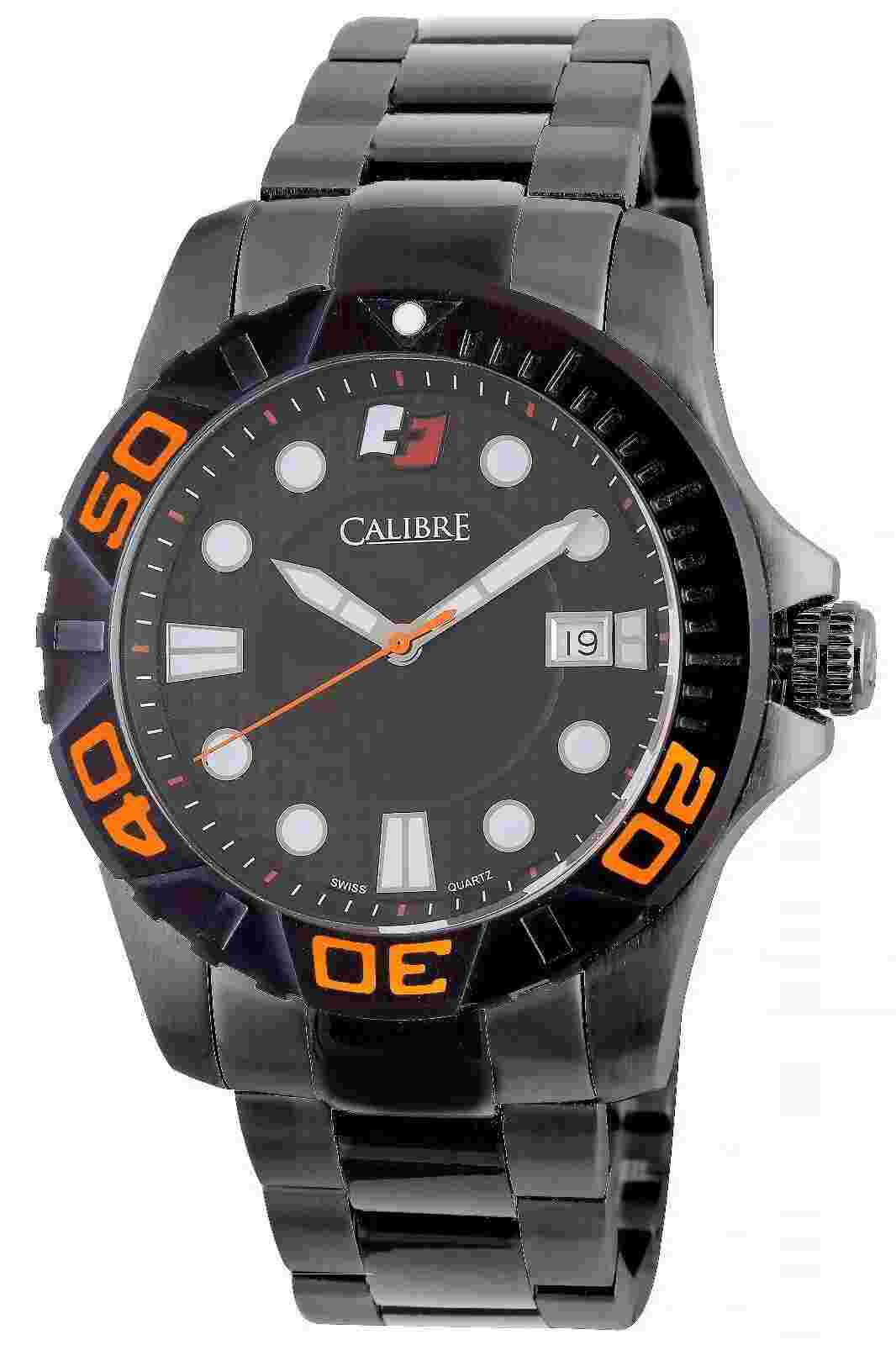 Calibre Men's SC-5A1-13-079.10 Akron Luminous Black Dial Steel Date Watch