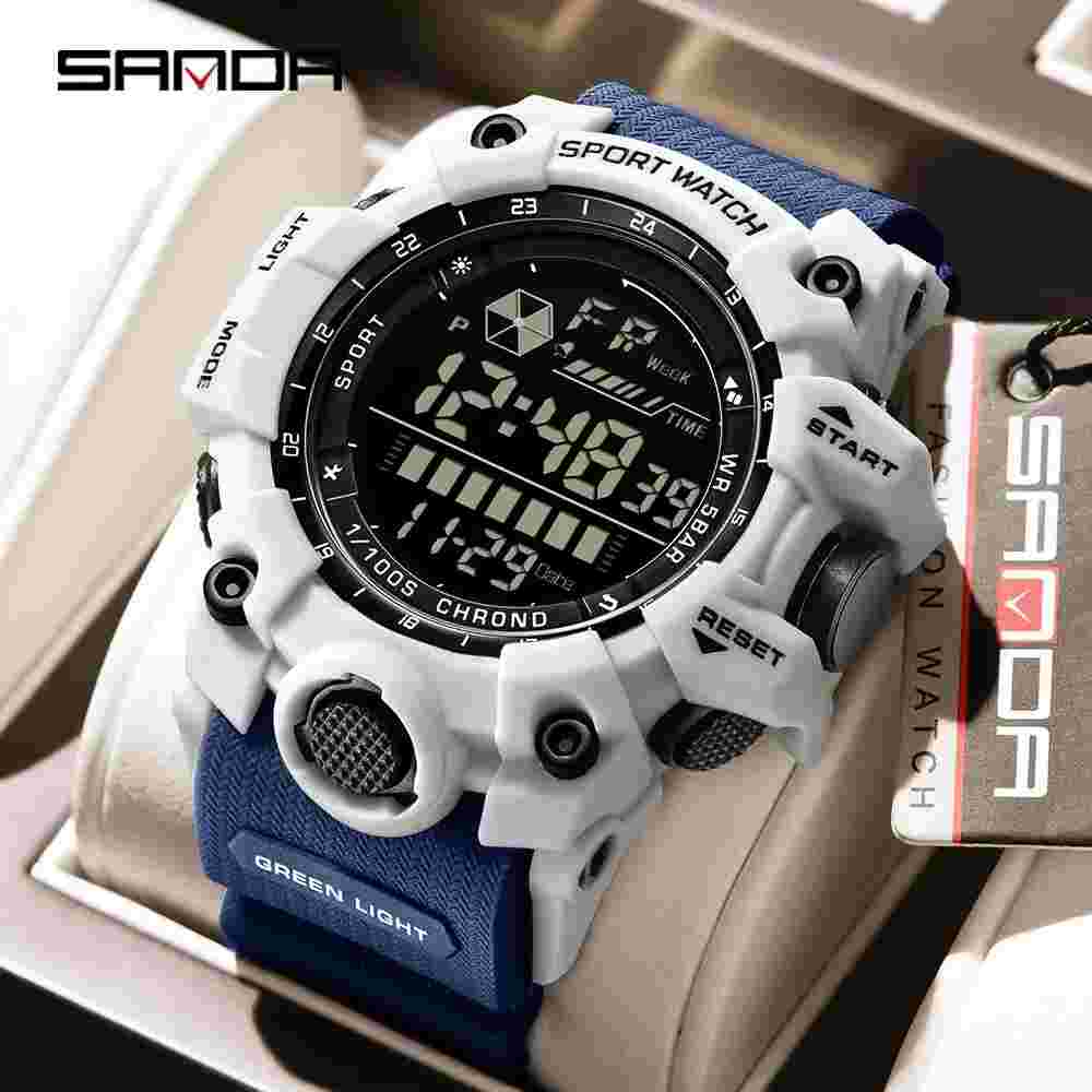 SANDA Luxury Men's Electronic Watch LED Night Light Calendar Electronic Watch