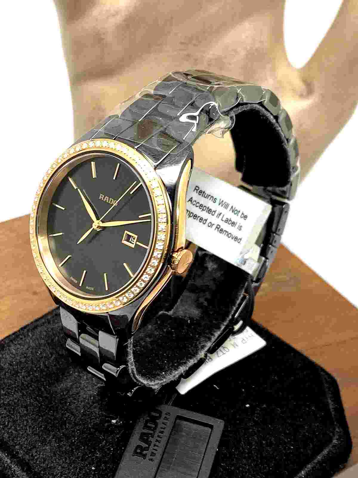 Rado Womens Watch R32123152 Hyperchrome Swiss Quartz Diamond Bezel Black Ceramic