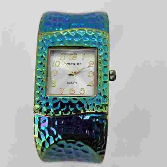 Vernier Woman's Watch Cuff Bracelet Bangle 27MM Colorful Band 5.75" New Battery
