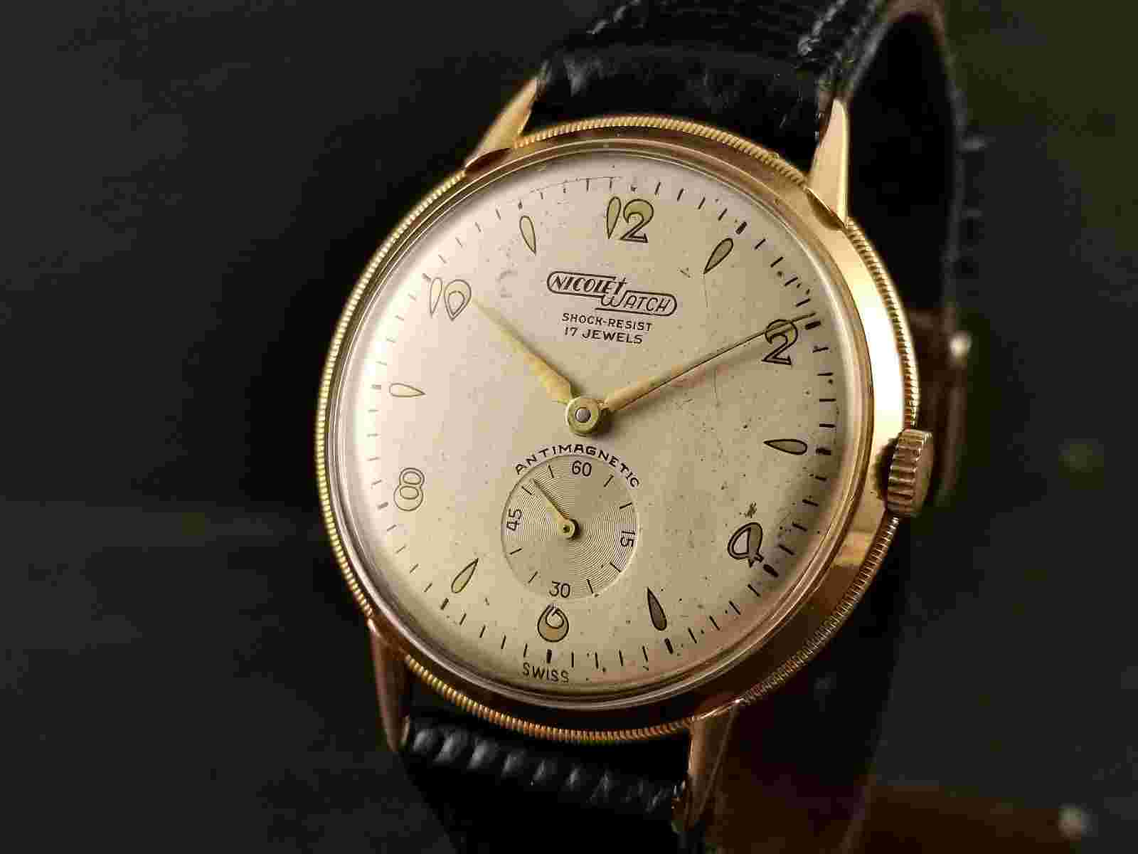 18ct Gold Case. Vintage Charles Nicolet Watch. 17 Jewels. 37mm. Fully Working.