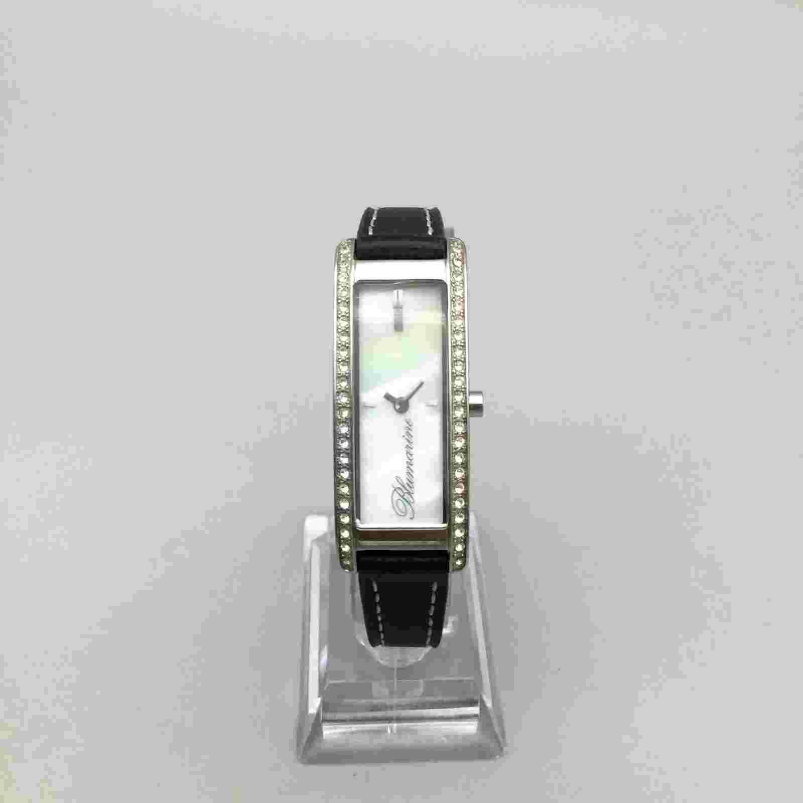 Blumarine Skinny Watch Women 18mm Silver Tone Pave MOP Leather Band New Battery
