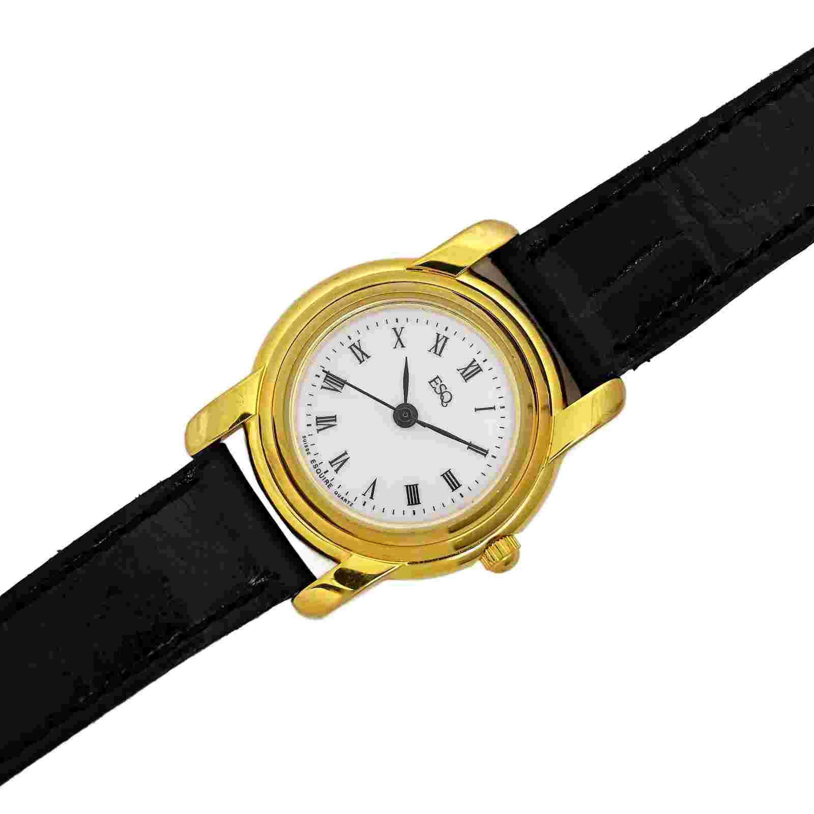 ESQ Movado Ladies Gold Tone White Dial Roman Numerals Swiss Movement Wrist Watch