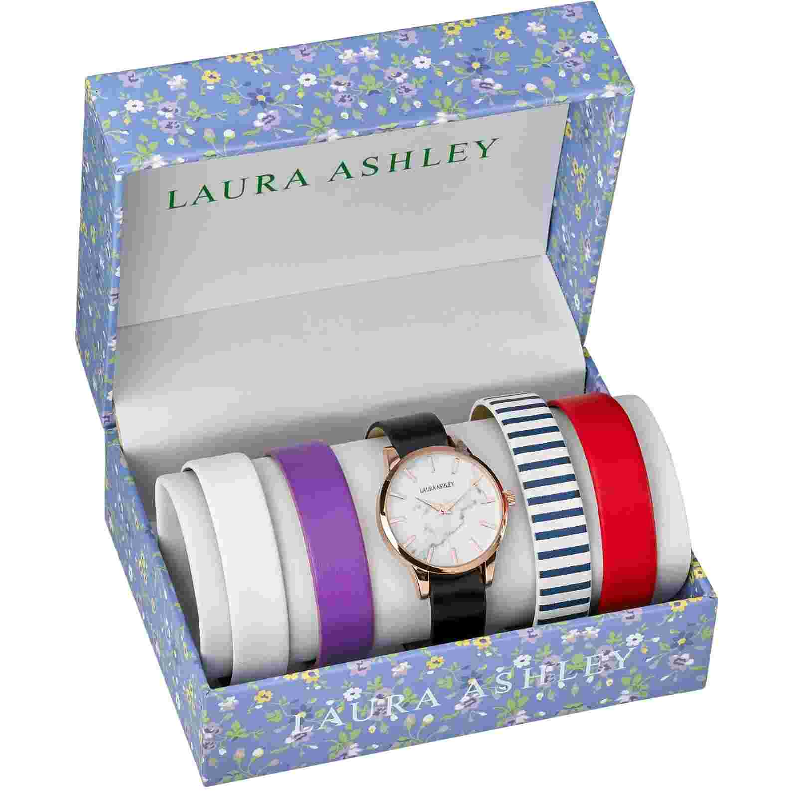 Laura Ashley Women's 36mm Strap Watch Set with 4 Interchangeable Straps