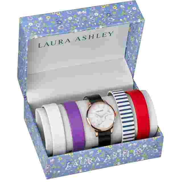 Laura Ashley Women's 36mm Strap Watch Set with 4 Interchangeable Straps