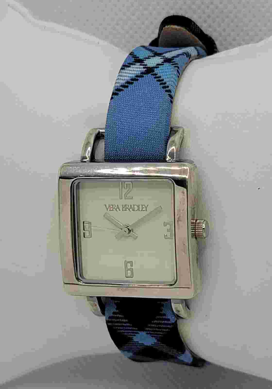 Ladies Vera Bradley Square Silver Tone White Dial Multicolor Band Watch G5
