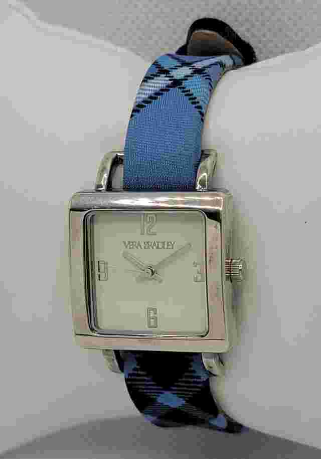 Ladies Vera Bradley Square Silver Tone White Dial Multicolor Band Watch G5