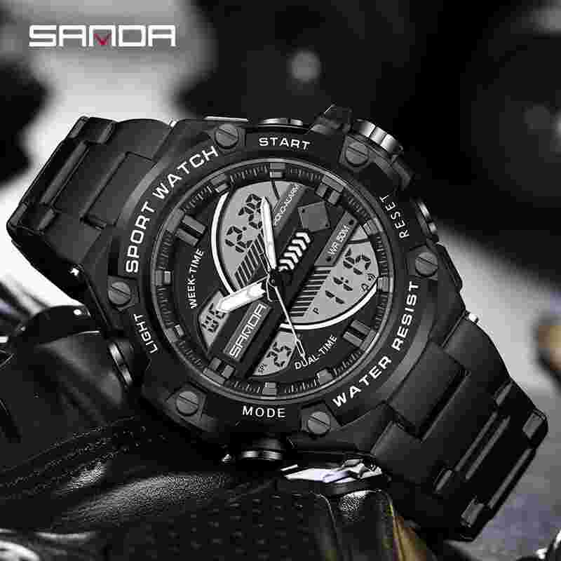 SANDA Fashion Men Outdoor Sports Watches Luxury Gold Case Multifunctional 3171